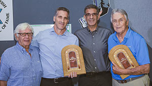 AWARDS were presented by: (l-r) R. Stephen Rubin (IJSHOF Honorary Chairman), Amotz Bachar (Wingate CEO), Yossi Sharabi (Israel Ministry of Culture and Sport), Joe Siegman (IJSHOF Founder).